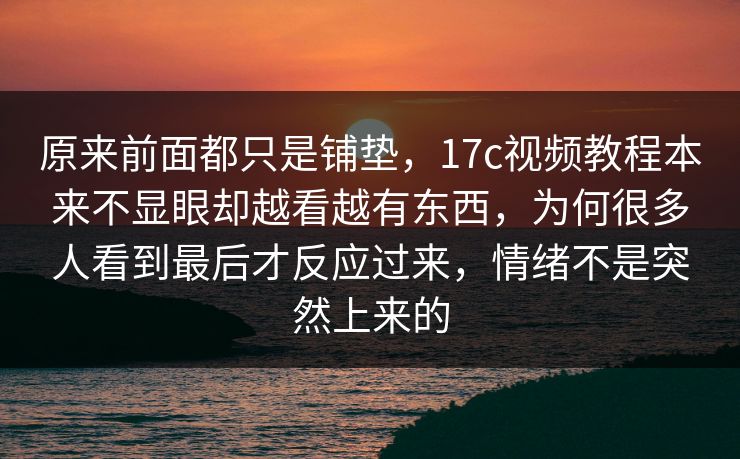 原来前面都只是铺垫，17c视频教程本来不显眼却越看越有东西，为何很多人看到最后才反应过来，情绪不是突然上来的