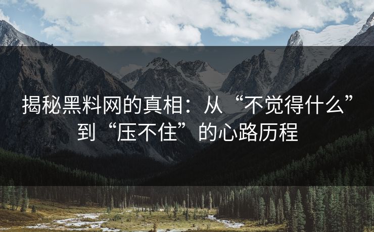 揭秘黑料网的真相：从“不觉得什么”到“压不住”的心路历程