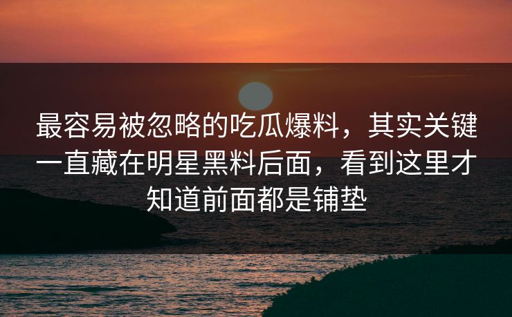 最容易被忽略的吃瓜爆料，其实关键一直藏在明星黑料后面，看到这里才知道前面都是铺垫